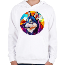 PRINTFASHION Ólomüveg Husky - Gyerek kapucnis pulóver - Fehér gyerek pulóver, kardigán