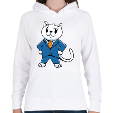 PRINTFASHION Öltönyös macska - Női kapucnis pulóver - Fehér női pulóver, kardigán