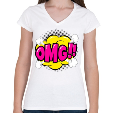 PRINTFASHION OMG! - Női V-nyakú póló - Fehér