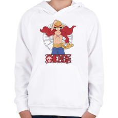 PRINTFASHION One Piece - Monkey D. Luffy - Gyerek kapucnis pulóver - Fehér