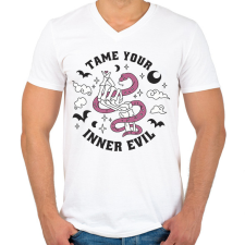 PRINTFASHION Ördög legbelül, szelídítsd meg - Férfi V-nyakú póló - Fehér férfi póló