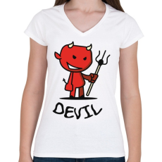PRINTFASHION Ördög - Női V-nyakú póló - Fehér