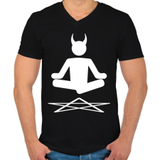 PRINTFASHION Ördögi Jóga - Férfi V-nyakú póló - Fekete tornaszőnyeg