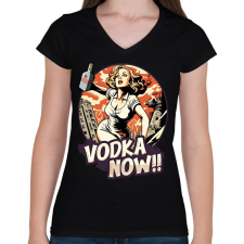 PRINTFASHION Óriás nő vodkával - Női V-nyakú póló - Fekete női póló