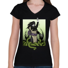 PRINTFASHION Orochimaru with snakes - Női V-nyakú póló - Fekete