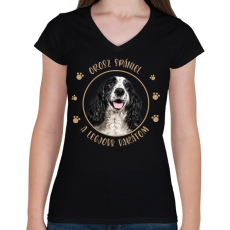 PRINTFASHION Orosz spániel - Legjobb barát - Női V-nyakú póló - Fekete