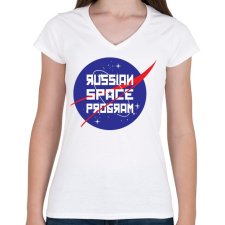PRINTFASHION Orosz űrprogram - Női V-nyakú póló - Fehér női póló