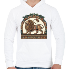 PRINTFASHION Oroszlán - Férfi kapucnis pulóver - Fehér férfi pulóver, kardigán