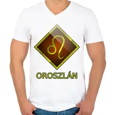 PRINTFASHION Oroszlán - Férfi V-nyakú póló - Fehér férfi póló