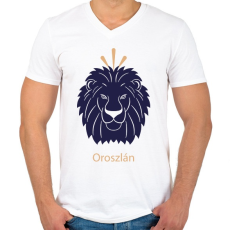 PRINTFASHION Oroszlán minta - Férfi V-nyakú póló - Fehér