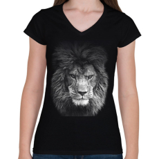 PRINTFASHION oroszlán  - Női V-nyakú póló - Fekete