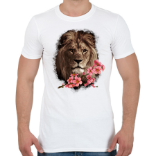 PRINTFASHION Oroszlán virággal - Férfi póló - Fehér férfi póló