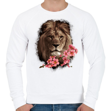 PRINTFASHION Oroszlán virággal - Férfi pulóver - Fehér férfi pulóver, kardigán