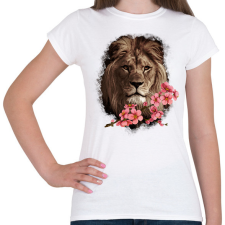 PRINTFASHION Oroszlán virággal - Női póló - Fehér női póló