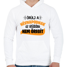 PRINTFASHION Örülj a névnapodnak - Férfi kapucnis pulóver - Fehér férfi pulóver, kardigán
