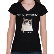 PRINTFASHION Örülök, hogy látlak - Női V-nyakú póló - Fekete