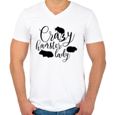 PRINTFASHION Őrült hörcsögös hölgy - Férfi V-nyakú póló - Fehér férfi póló