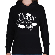 PRINTFASHION Őrült hörcsögös hölgy - Női kapucnis pulóver - Fekete női pulóver, kardigán