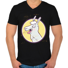 PRINTFASHION Őrült láma - Férfi V-nyakú póló - Fekete férfi póló