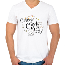 PRINTFASHION Őrült macskás hölgy - Férfi V-nyakú póló - Fehér férfi póló