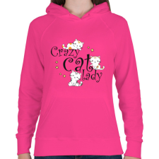 PRINTFASHION Őrült macskás hölgy - Női kapucnis pulóver - Fukszia női pulóver, kardigán