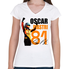 PRINTFASHION Oscar Piastri - Női V-nyakú póló - Fehér