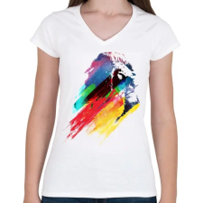 PRINTFASHION Our hero lion - Női V-nyakú póló - Fehér női póló