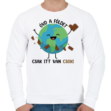 PRINTFASHION Óvd a Földet - csak itt van csoki - Férfi pulóver - Fehér férfi pulóver, kardigán