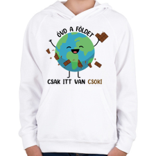 PRINTFASHION Óvd a Földet - csak itt van csoki - Gyerek kapucnis pulóver - Fehér gyerek pulóver, kardigán