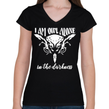 PRINTFASHION Owl alone - Női V-nyakú póló - Fekete női póló