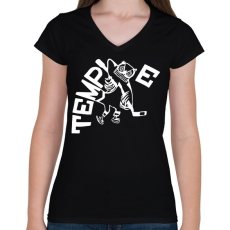 PRINTFASHION Owl temple hockey - Női V-nyakú póló - Fekete