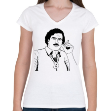 PRINTFASHION Pablo Escobar - Női V-nyakú póló - Fehér női póló