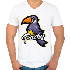 PRINTFASHION Packy - Férfi V-nyakú póló - Fehér