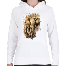 PRINTFASHION Painted Elephant - Női kapucnis pulóver - Fehér