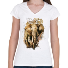 PRINTFASHION Painted Elephant - Női V-nyakú póló - Fehér női póló