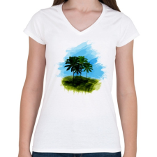 PRINTFASHION pálma1 - Női V-nyakú póló - Fehér női póló
