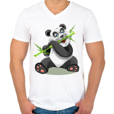 PRINTFASHION Panda  - Férfi V-nyakú póló - Fehér férfi póló
