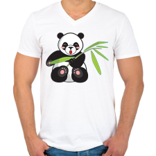 PRINTFASHION Panda - Férfi V-nyakú póló - Fehér férfi póló