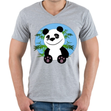 PRINTFASHION panda - Férfi V-nyakú póló - Sport szürke