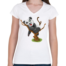 PRINTFASHION Panda jóga - Női V-nyakú póló - Fehér