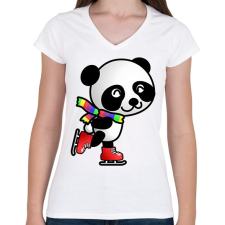 PRINTFASHION Panda korcsolyázik  - Női V-nyakú póló - Fehér női póló