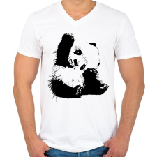 PRINTFASHION Panda maci - Férfi V-nyakú póló - Fehér férfi póló