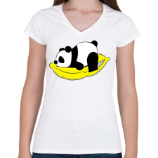 PRINTFASHION Panda pihen - Női V-nyakú póló - Fehér női póló