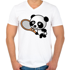 PRINTFASHION Panda teniszezik - Férfi V-nyakú póló - Fehér férfi póló