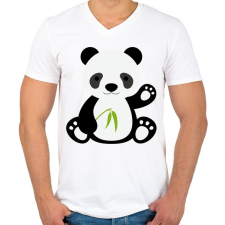 PRINTFASHION Pandás póló - Férfi V-nyakú póló - Fehér férfi póló