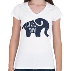 PRINTFASHION Papa elefánt - Női V-nyakú póló - Fehér