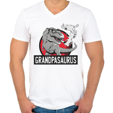 PRINTFASHION Papa szaurusz grandpasaurus - Férfi V-nyakú póló - Fehér férfi póló