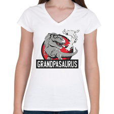 PRINTFASHION Papa szaurusz grandpasaurus - Női V-nyakú póló - Fehér női póló