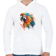 PRINTFASHION Papagáj - Férfi kapucnis pulóver - Fehér férfi pulóver, kardigán