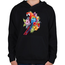 PRINTFASHION Papagáj  - Gyerek kapucnis pulóver - Fekete gyerek pulóver, kardigán